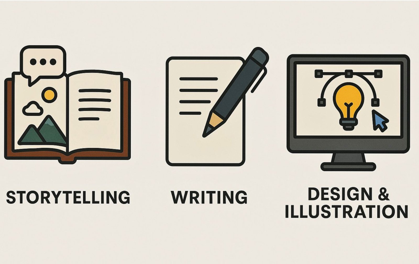 Storytelling, Writing, Design & Illustration — Core capabilities